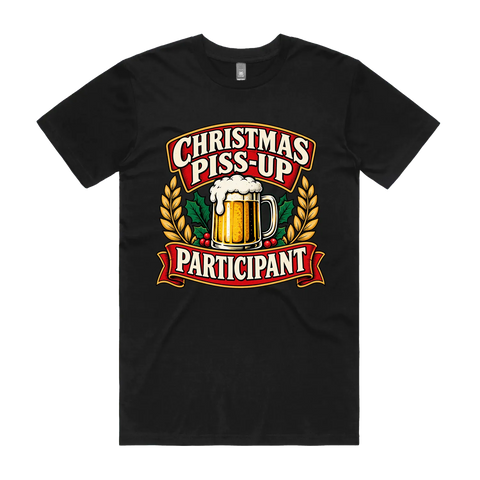 Christmas Piss-Up Participant Black front flat lay