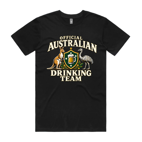 Official Australian Drinking Team Black front flat lay