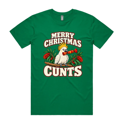 Merry Christmas Cunts Kelly Green front flat lay