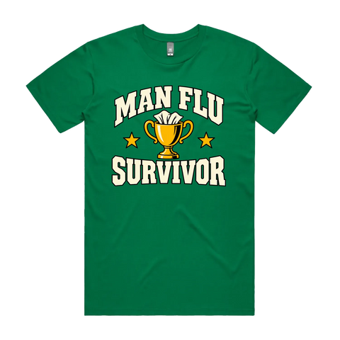 Man Flu Survivor Kelly Green front flat lay