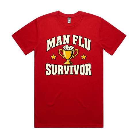 Man Flu Survivor Red front flat lay