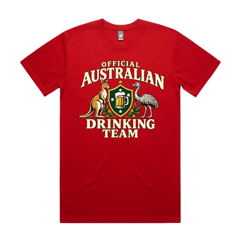 Official Australian Drinking Team Red front flat lay