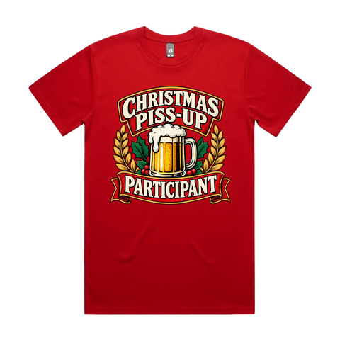 Christmas Piss-Up Participant Red front flat lay