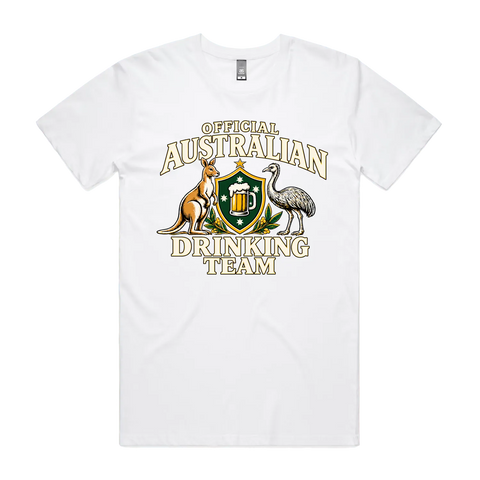 Official Australian Drinking Team White front flat lay