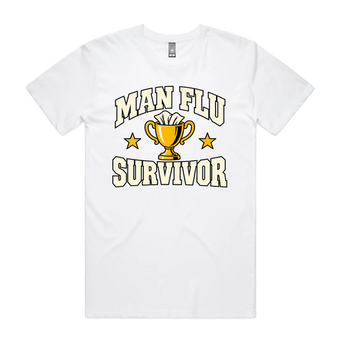 Man Flu Survivor White front flat lay